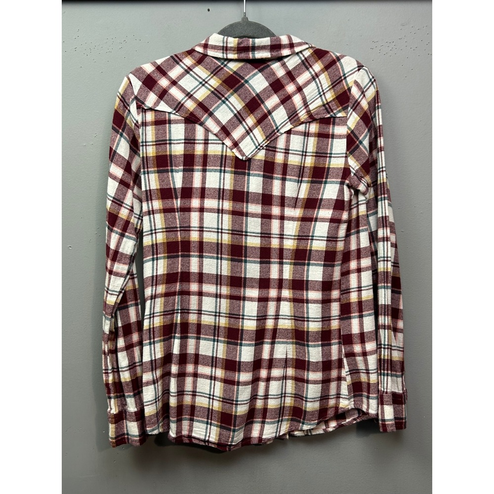 Wrangler Womens Plaid Western Pearl Snap Shirt Burgundy Cream Small‎ - Picture 2 of 8